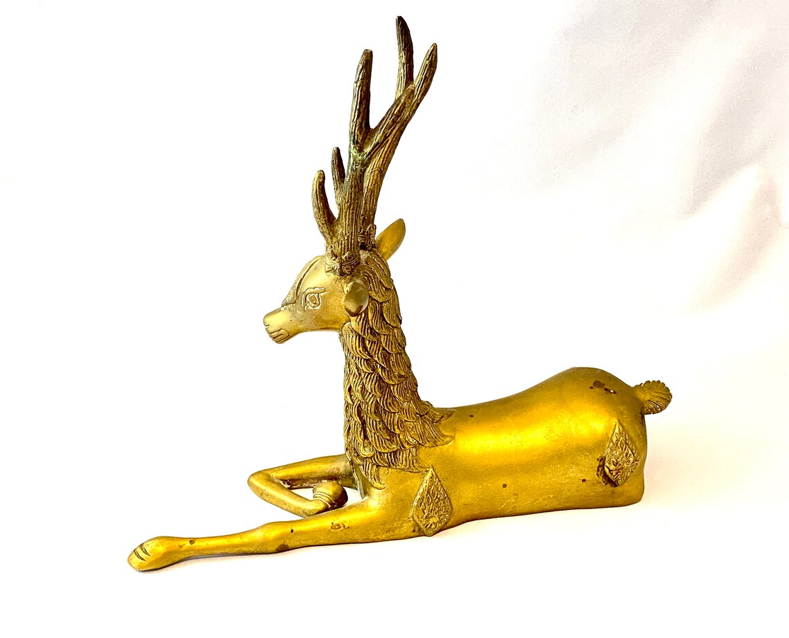 Vintage Brass Deer Statue Indian Ornate Boho Decor Far East Etsy