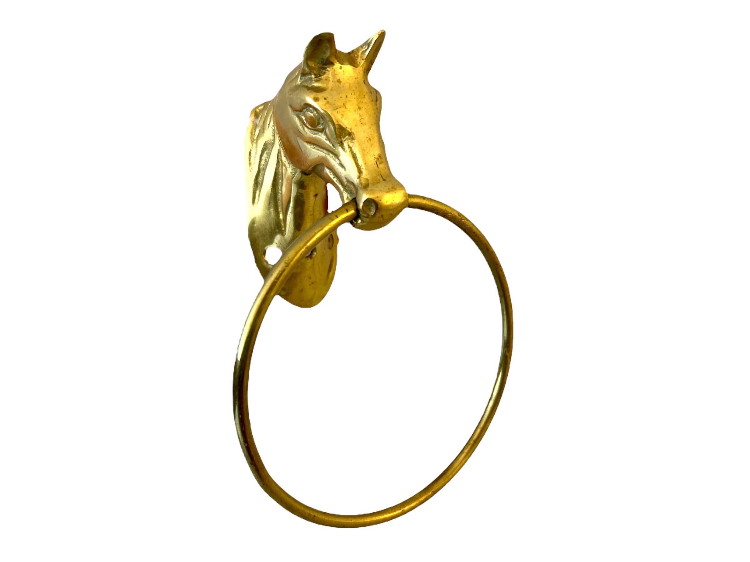 Vintage Brass Horse Head Hand Towel Holder Ring Wall Mount Classic Equestrian Bathroom Decor