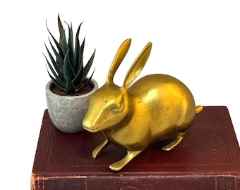 Vintage Brass Rabbit Figurine, Cute Bunny Statue, 1980's Decor, Easter Decoration, Chinese Zodiac