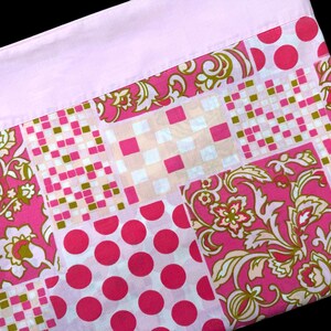 Vintage Bed Sheet, Pink Patchwork Style, Floral and Geometric Pattern, Full Size, Texmade Truprest Splashy Prints, 1970&#39;s Bedding