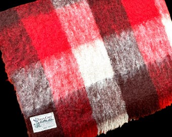 Vintage 1950s Glen Cree Mohair Throw Blanket: Orange Brown Check