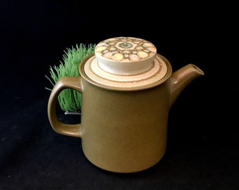 Vintage Teapot, Franciscan Reflections, Ceramic Mid Century Stoneware, Olive Green, Pastel Accents