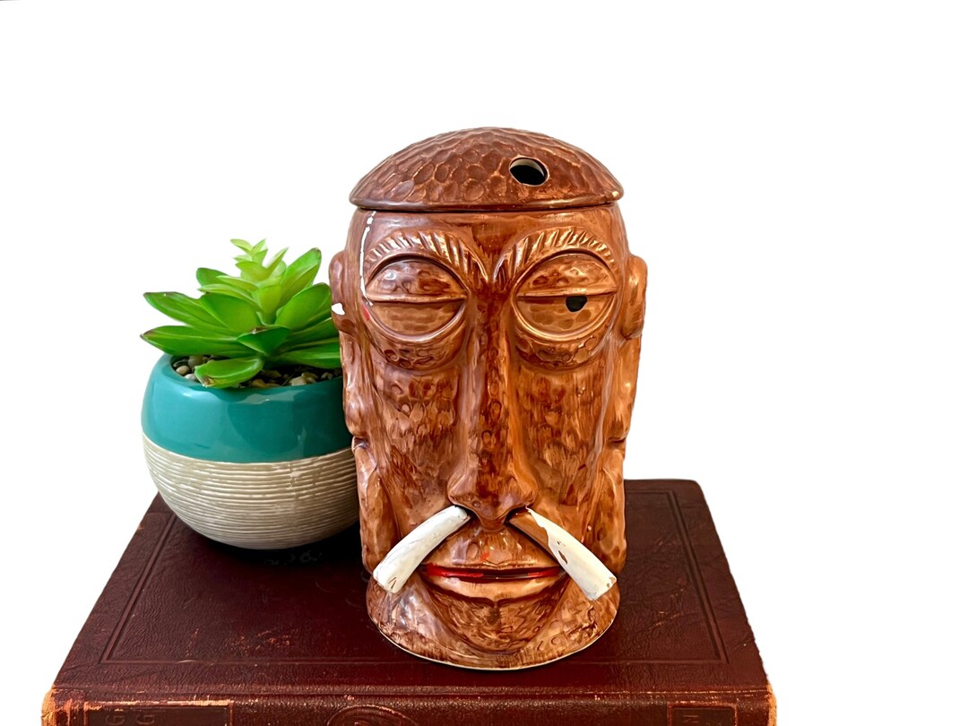 Vintage Mr. Bali Hai Tiki Mug With Lid, FLAT Bottom, Brown Ceramic, San