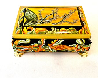 Vintage Bansai Toffee Tin, Footed Metal Confectionary Box, Fricke and Nacke, Made in Germany, Asian Decor, Storage Container