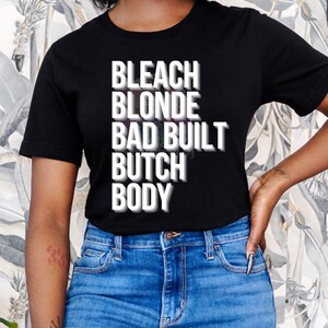 Maglietta &quot;Bleach Blonde Bad Built Butch Body&quot;, Maglietta divertente, Jasmine Crockett, Clapback Queen, Juneteenth, Maglietta Juneteenth