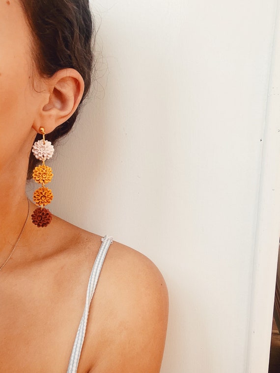 Fall Earrings Mum Dangle Earrings Polymer Clay Cute Flowers Fall Trends Small Dangle Earrings
