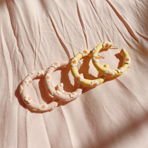 Flower Polymer Clay Earrings Daisy Spring Polymer Clay Etsy