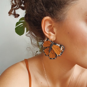 Bold Statement Polymer Clay Earrings • Monarch Butterfly Earrings