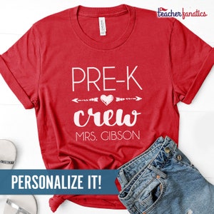 Pre-K Lehrer Shirt, Pre-Kindergarten Crew / Kader / Stamm / Team T-Shirts, personalisierte Schule Geist Shirts für den ersten Tag der Schule