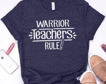 Warrior Teachers Rule School Spirit Shirt - Funny Mascot Team Tee - Regalo per nuovi studenti educatori, futuri istruttori