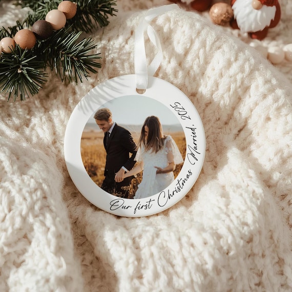 Personalised First Christmas Married Photo Bauble, Mr & Mrs Gift