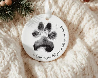 Pet Memorial ornament with Real Paw Print, Personalised Pet Loss Gift