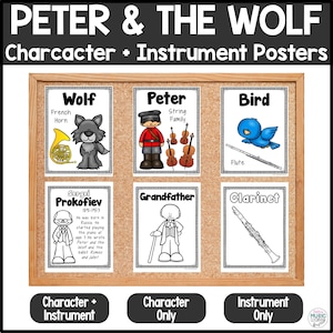 Peter and the Wolf Music Posters to Study Musical Instruments and Characters, 3 print options for Bulletin Board, Music Class, or Homeschool