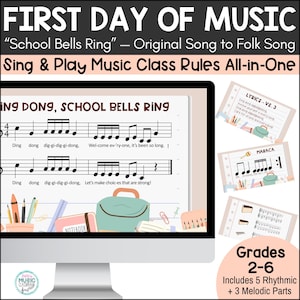 First Day of Music Class Activity, School Bells Ring, Folk Song Parody with Orff Arrangement in Google Slides, Grades 2-6