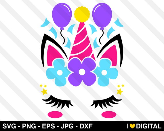 Download Unicorn Face SVG Vector Happy Birthday Party Hat Bday | Etsy