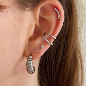Double Band Silver Ear Cuff • Rhodium Plated • No Piercing Needed • Diamond Pavé Design • Comfortable to Wear • Women&#39;s Dainty Jewelry