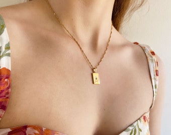 Gold Star Locket Necklace • 18K Gold Plated • Stainless Steel • Stackable Jewelry • Layered Necklaces • Tarnish Free • Rectangle Pendant