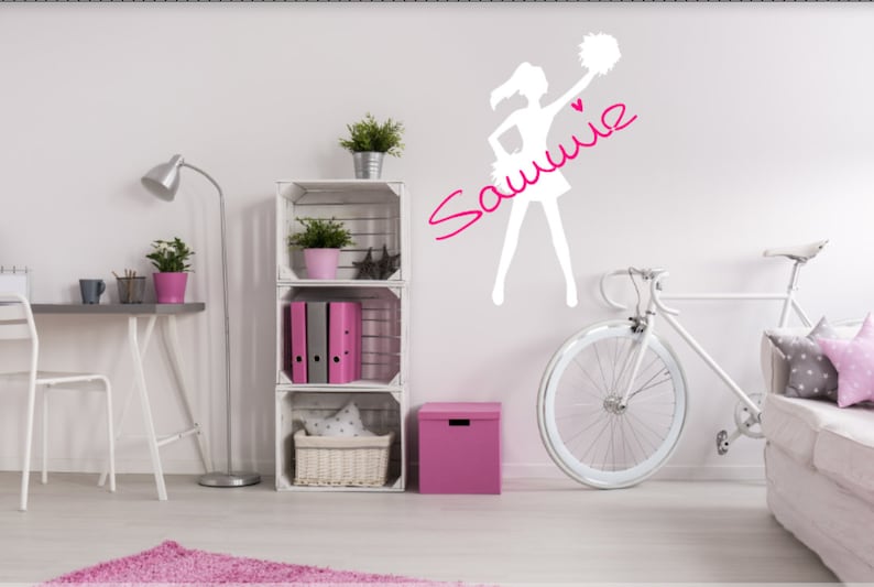 Girls Personalized Name Cheerleader Wall Decal StickerCustom Cheer Silhouette Name Spirit Squad Pose Laptop,Tablet /& Door Decor Kids
