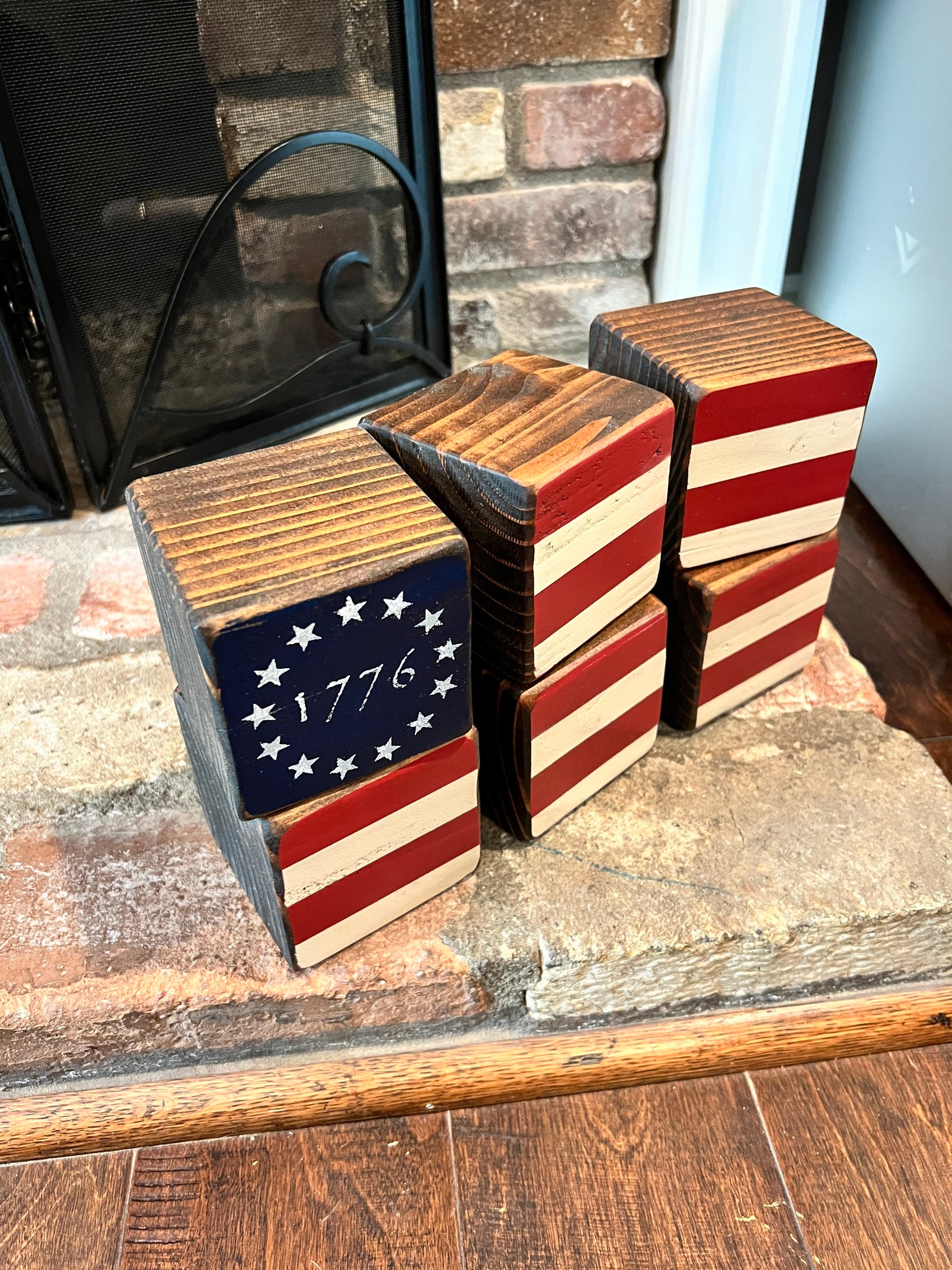 Rustic 1776 American Wood Flag Blocks - Etsy