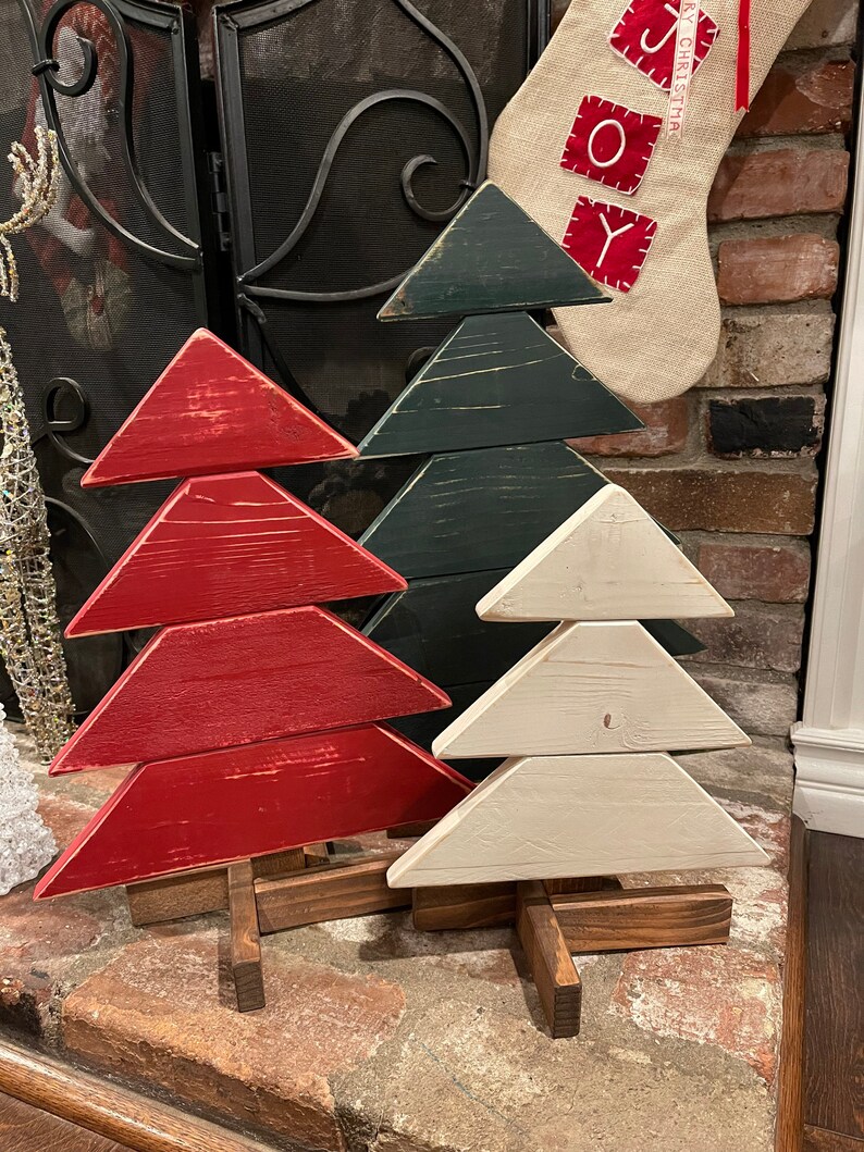 Rustic Painted Wood Christmas Trees 3 Etsy