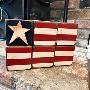 Rustic Wood American Flag Blocks