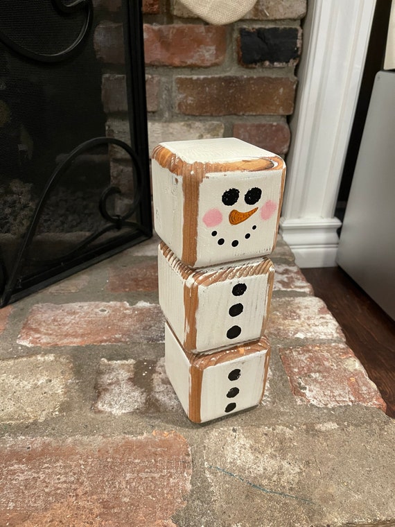 Rustic Wood Block Snowflake Decor / Decorative Block Set / 