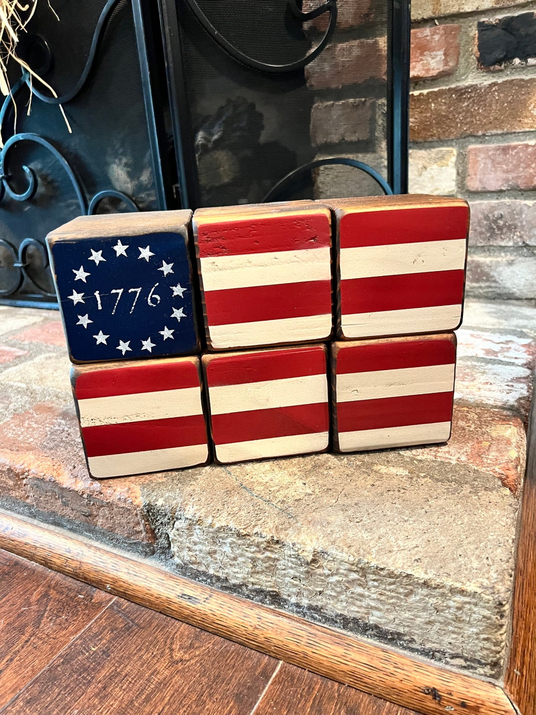 Rustic 1776 American Wood Flag Blocks - Etsy