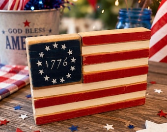 Rustic Wood Primitive American 1776 Flag