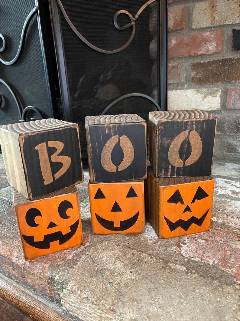 Rustic Wood Halloween Blocks - Etsy