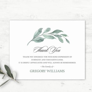 Aangepaste bedankkaarten voor begrafenis, kaartsjabloon met dankbetuiging, condoleances, herdenkingsdienst Gedrukt of afdrukbaar bestand