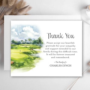 Kaarten voor condoleances, bedankkaartjes voor begrafenis en rouwbedankjes, gepersonaliseerd golfer-golfthema Aangepaste formulering voor uitvaart