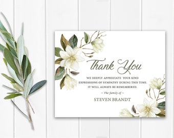 Funeral Thank You and Bereavement Notes Sympathy Acknowledgement Cards Personalized Greenery Eucalyptus Customized Wording For A Funeral