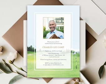 Celebration of Life Invitation Template, Golf Funeral Announcement, Memorial Service Invites, Golfers Funeral Invitation Printed or Digital