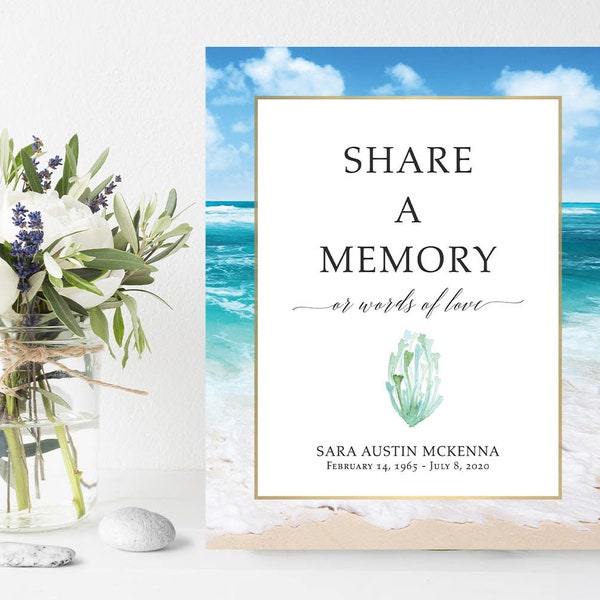 Funeral Share a Memory Sign, Printable Celebration of Life Favorite memory Poster, Memorial Sign Funeral Memory Sign Ocean Beach 8 x 10