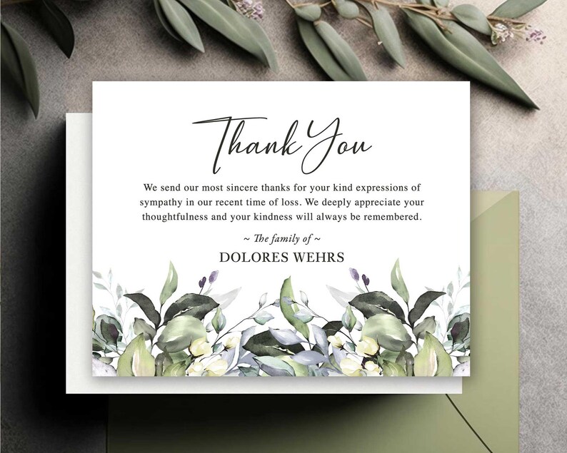 Personalized Funeral Thank You Cards, Sympathy Acknowledgement Cards