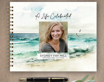 Funeral Guestbook, Remembrance Guest Book. Memorial Guest signature Book, Personalized Funeral Book Sailing Ocean Beach, Celebration of Life