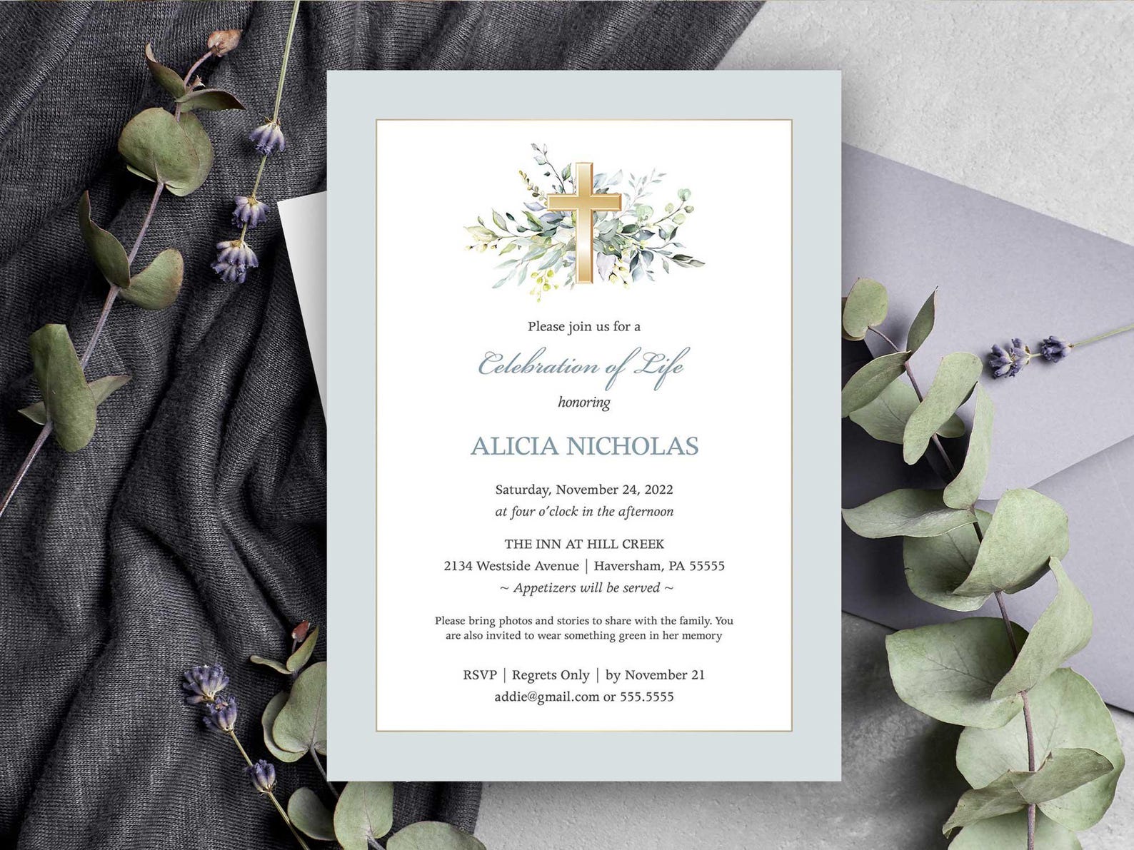 Mass Invertations Celebration of Life Invitation, Catholic Funeral Announcement, Memorial ...