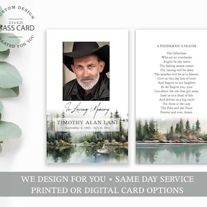 Funeral Prayer Card Template, Printable Memorial Prayer Card, Anglers Memorial Keepsake Fishing Mass Cards Obituary Card, Fisherman Funeral