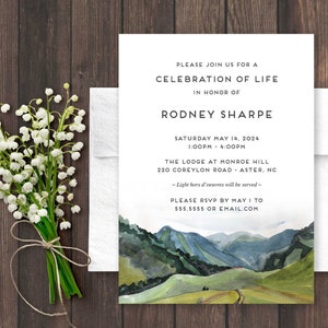 Celebration of Life Invitation, Mountain Outdoor Funeral Announcement