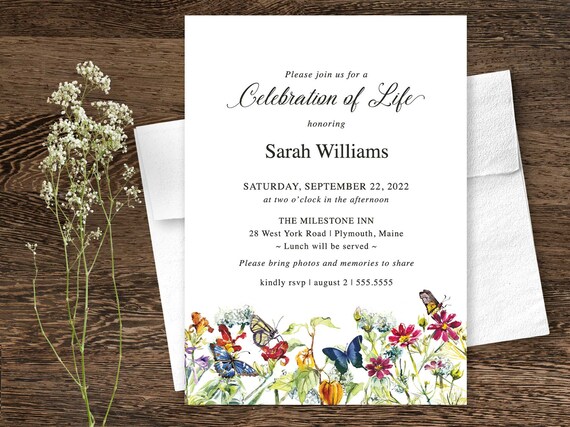 Celebration of Life Invitation, Funeral Announcement, Memorial 