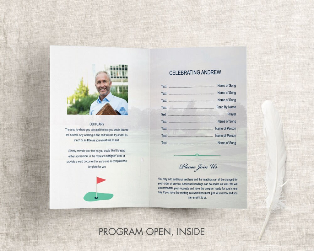 Golfer's Funeral Program Template Obituary Order of - Etsy