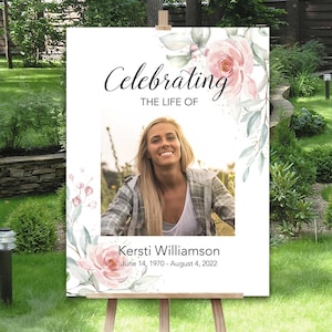 Funeral Welcome Sign Celebration of Life Sign Poster Blush Roses Pink Memorial Service Poster Board Funeral Decor In loving memory 18 x24