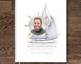 Sailing Memorial Guest Book, Celebration of Life, Nautical Theme with Photo and Custom Printing