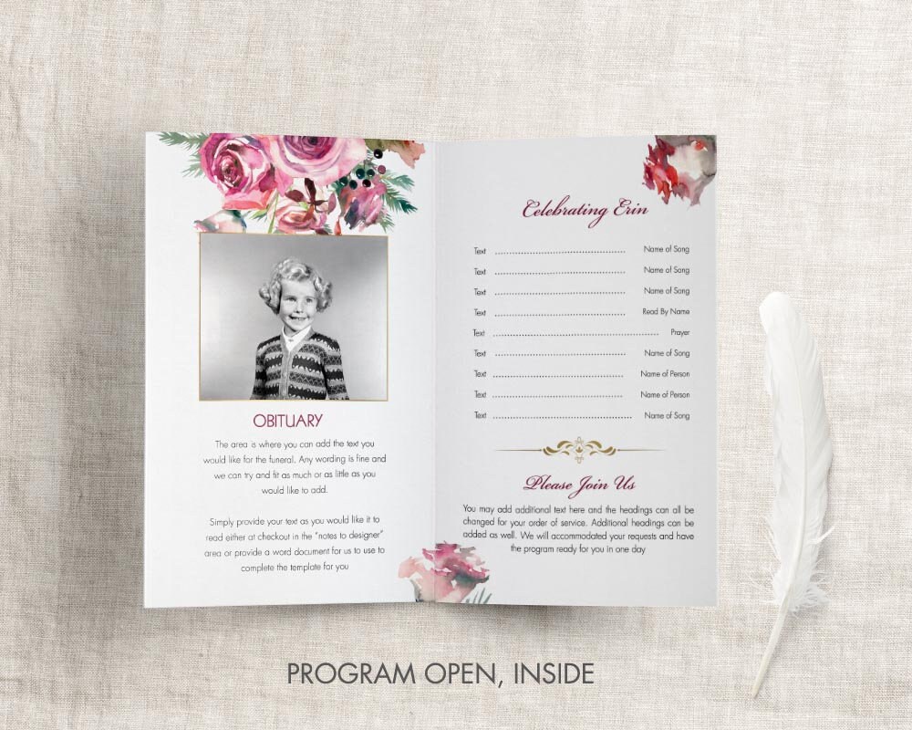 Printable Funeral Program Template Floral Funeral Memorial Etsy Canada