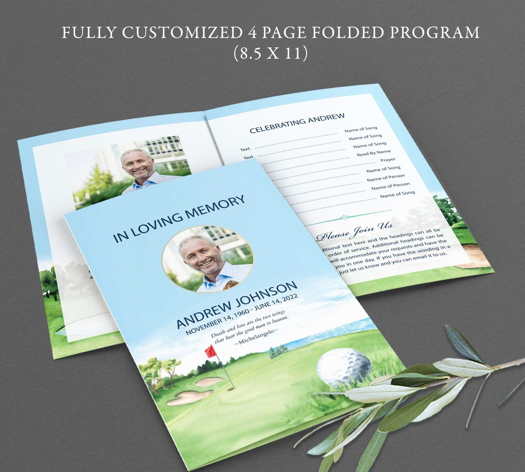 Golf Funeral Program Template, Obituary Order of Service Template Printable Memorial Service ...