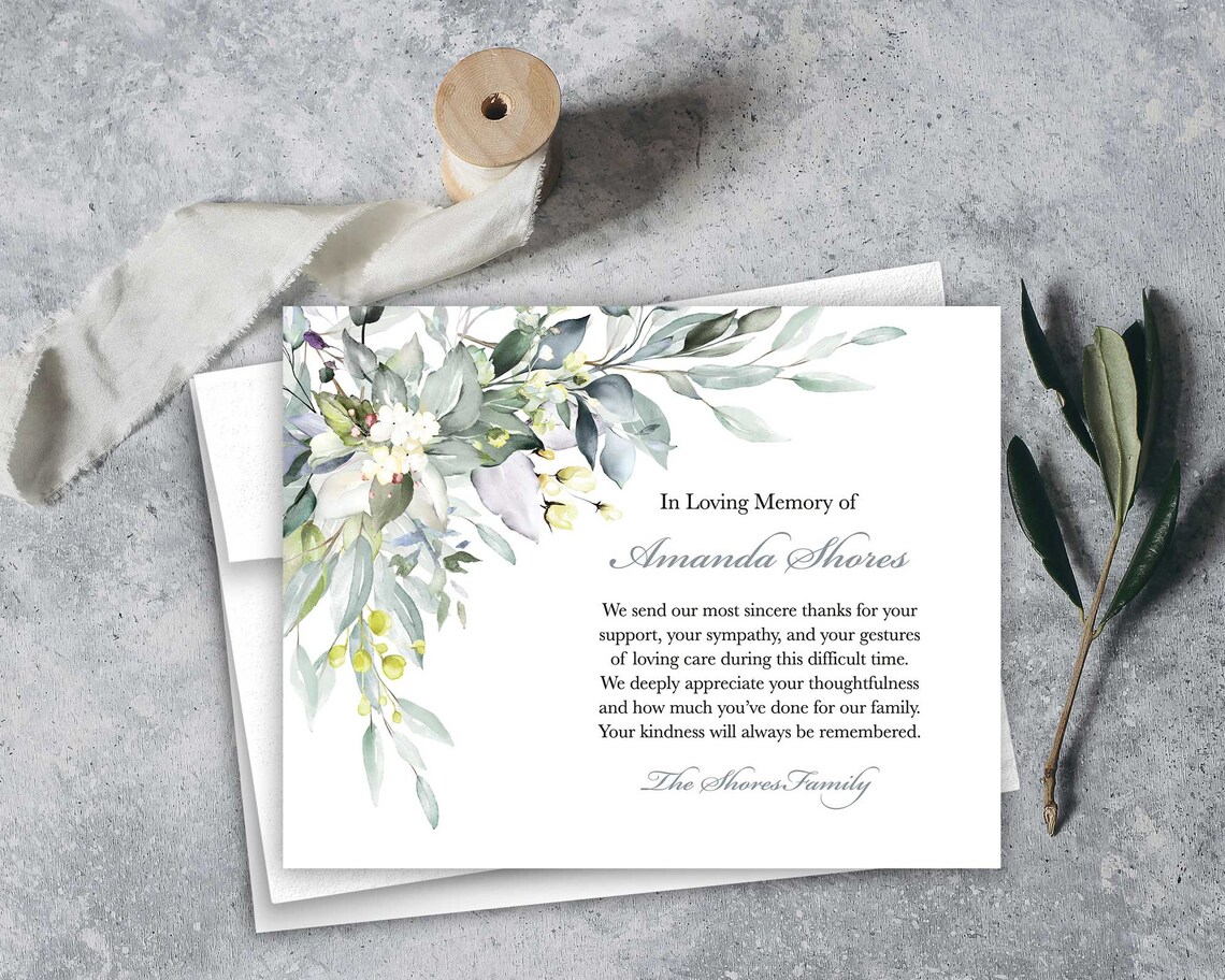 Sympathy Acknowledgement Cards, Funeral Thank You and Bereavement Notes