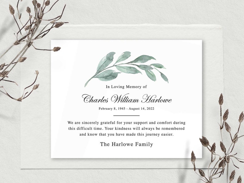 Sympathy Acknowledgement Cards Funeral Thank You and Etsy Canada