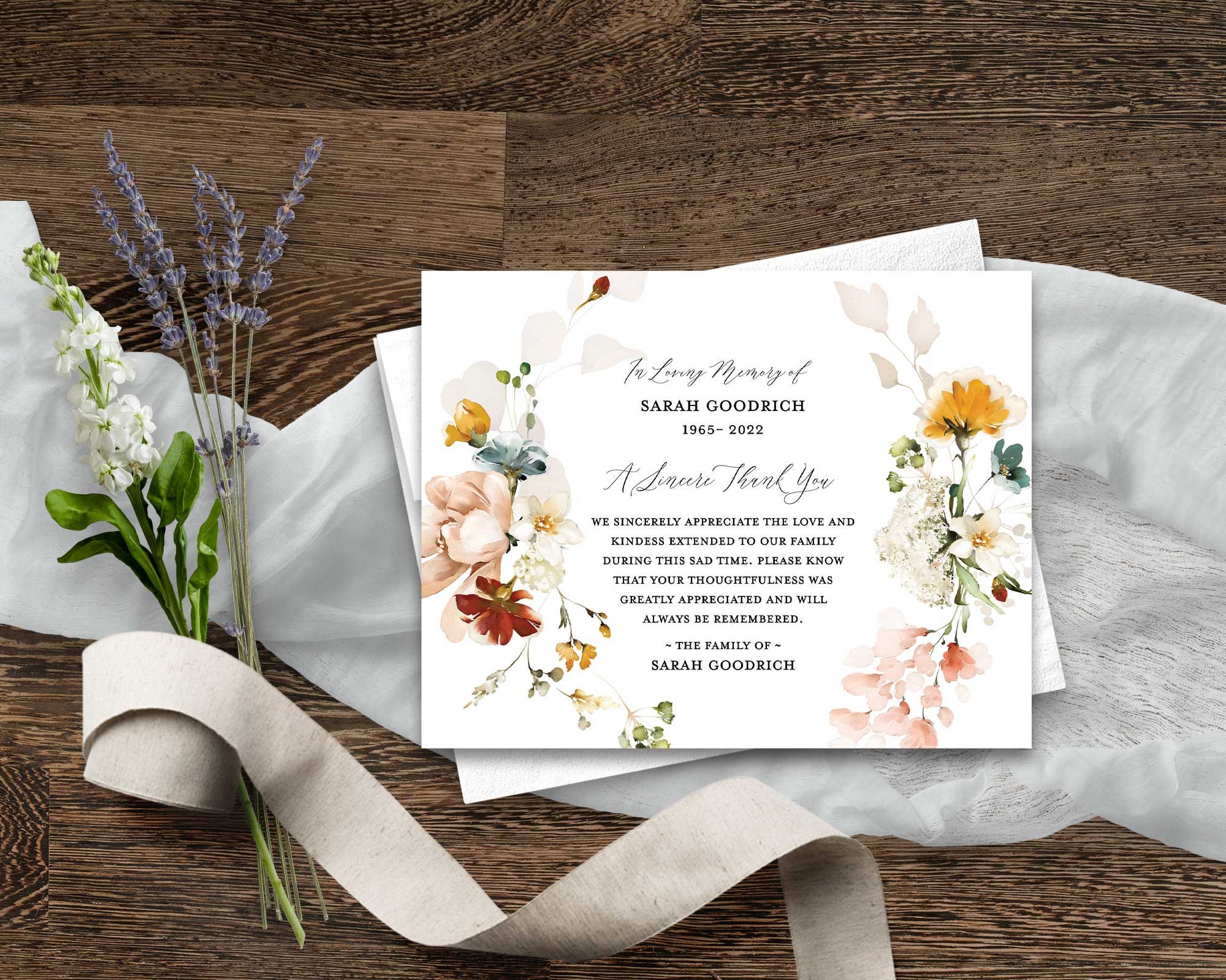 Sympathy Acknowledgement Cards, Funeral Thank You and Bereavement Notes ...