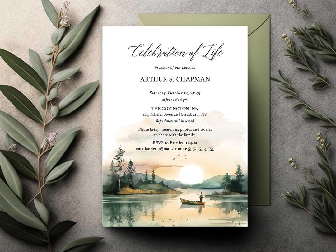 Fishing Memorial Invitation, Celebration of Life Announcement (PDF or ...