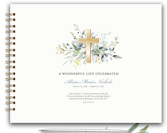 Catholic Mass Funeral Guest book, Remembrance Memorial Sign In Book Cross 8.5x11 Religious Keepsake Celebration of Life